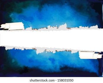 old blue background with a torn sheet of paper