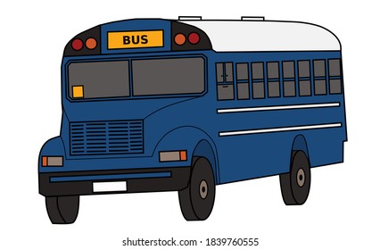 old blue bus isolated on white background. School bus.