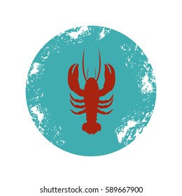 old blue circular border with silhouette lobster vector illustration