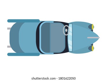 Old blue convertible car in white background.