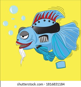 old blue fish fatigue in fighting, vector fish