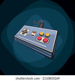 old blue gamepad cartoon style on dark
