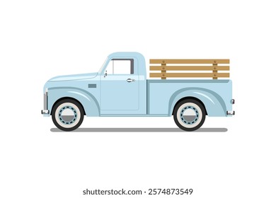 old blue pickup truck. farming. vector