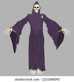 old bony death in a purple robe with a skeleton. vector flat style