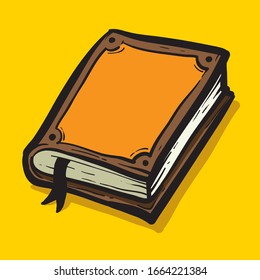 Old book with bookmark vector illustration isolated in yellow background