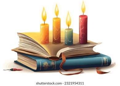 Old book and candles book in the background vector art illustration.