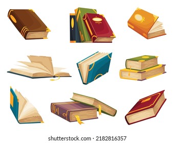 Old book collection. Wisdom or education concept. Vintage library design element. Ancient writing stationery symbol for poetry work or education