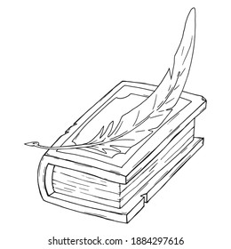 Old book with feather. Vector antique book and feather with ink.