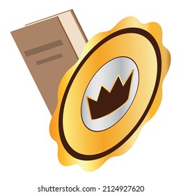 Vector isométrico del icono del libro antiguo. Papel marrón cerró libro e icono de la corona. Lectura, educación, aprendizaje, formación