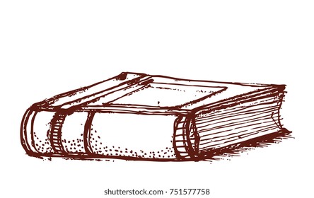 old book on white background vector illustration , engraving , ink