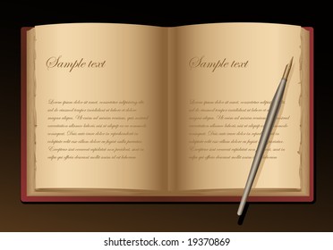 libro antiguo y lápiz - espacio para texto - vector