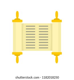 Old book rolled papyrus icon. Flat illustration of old book rolled papyrus vector icon for web design