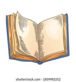 Old book. Vector old open book with empty page, parchment paper. Retro writing stationery for poetry work or education