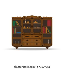 Old bookcase in retro style. Illustration for web design