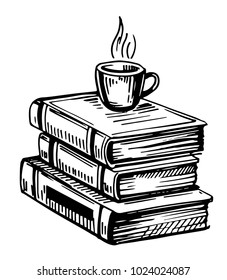 Old books. Hand drawn illustration converted to vector. Isolated
