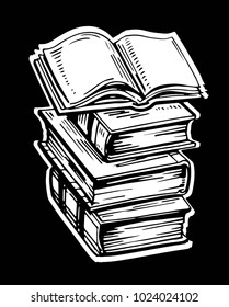 Old books. Hand drawn illustration converted to vector. Isolated