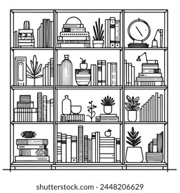 Old books are on the shelf one line art. Continuous line drawing of book