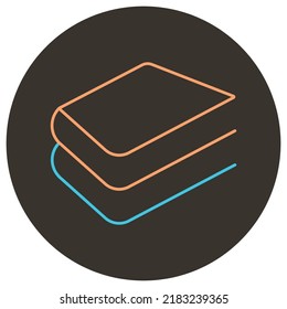Old books two color icon outline on dark brown round background.