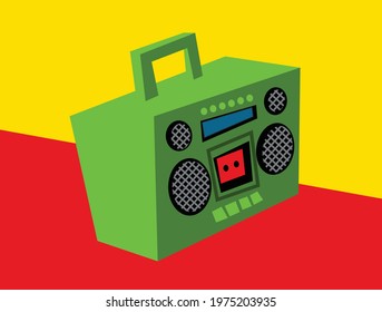 Old Boombox. Graphic Drawing Of A Vintage Cassette Recorder. Vector Image For Illustrations. 