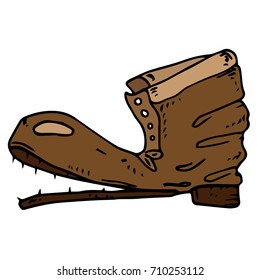 Old boot. Torn shoe. Vector illustration.