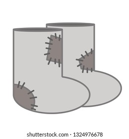 Old boots with patches. Vector illustration.