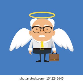Old Boss Businessman - in Angel Costume Vector