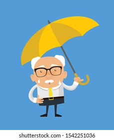 Old Boss Businessman - Standing with Umbrella