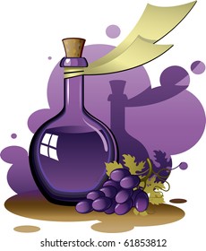 Old bottle and a bunch of grapes