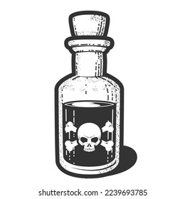 Old bottle with poison, vial with skull and crossbones, ventage phial with medicine and corck, vector
