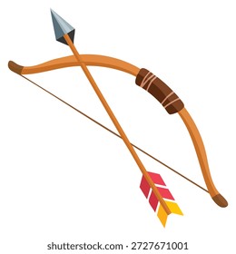 Antiguo arco y flecha Ilustración vectorial sobre fondo blanco perfecto para el diseño de armas históricas tema de caza o retro arco creativo obra de arte