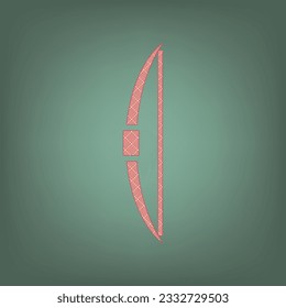 Old bow sign. Apricot Icon with Brick Red parquet floor graphic pattern on a Ebony background. Feldgrau. Green. Illustration.