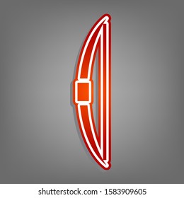 Old bow sign. Flat red icon with linear white icon with gray shadow at grayish background. Illustration.