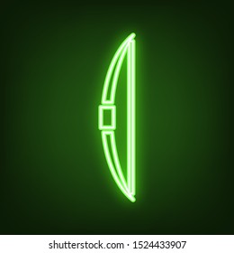 Old bow sign. Green neon icon in the dark. Blurred lightening. Illustration.