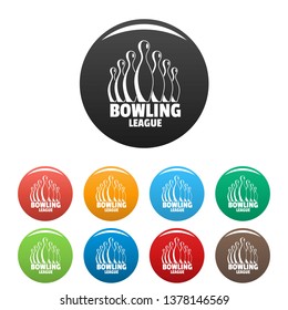 Old bowling league icons set 9 color vector isolated on white for any design
