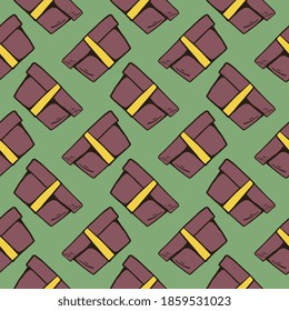 Old box,seamless pattern on olive green background.