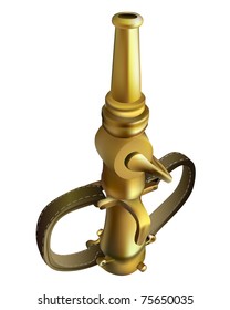 old brass fire hose on a white background