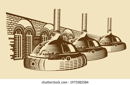 Old Brewery. Vintage Vector Illustration