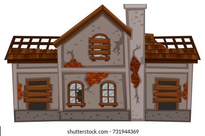 Vieja casa de ladrillo en mal estado ilustración