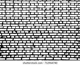 Old brick wall background. Black and white brick wall texture. Vintage vector illustration.