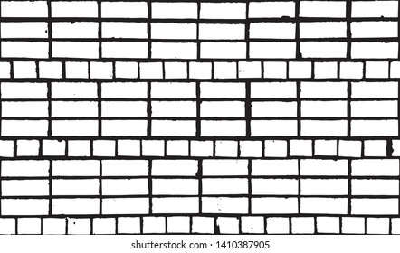 Old brick wall background. Grunge vector seamless pattern. Design black and white illustration.