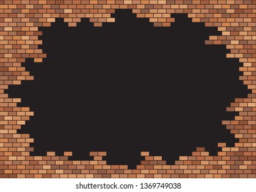 Old brick wall background. Red bricks texture. Frame border vector. Copy space template.