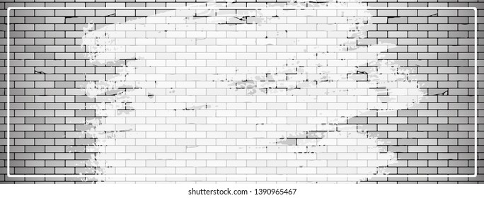 Old brick wall background with vignette in grey colors. Vector brick wall texture for background with ink on the center for different design