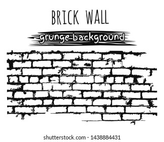 Old brick wall. Brickwork grunge black and white background. Vector illustration
