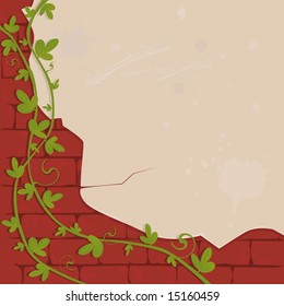 Old brick wall with an ivy branch