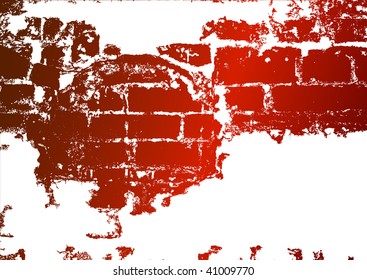 Old brick wall, stained whitewash