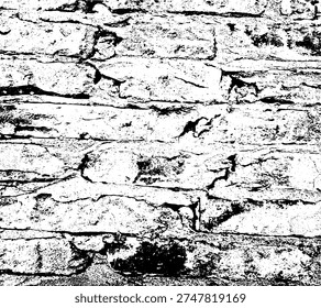 Old brickwork surface with a heavy distressed effect.Texture captures rough masonry of antique wall, perfect for architectural backgrounds, urban style overlays and vintage design.Vector illustration