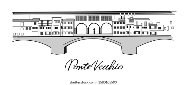 Old bridge (Ponte Vecchio)  in Florence in Italy.  Vector illustration 