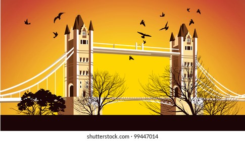 Old British Bridge with birds around