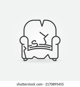 Old Broken Armchair vector Destroyed Furniture concept icon or sign in outline style