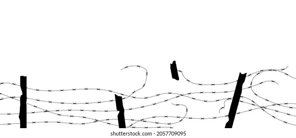 Old Broken Barbed Wire Fence Isolated On White